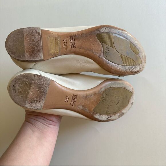 AGL White Leather Black Patient Leather Cap toe Monika ballet flat - Picture 7 of 10